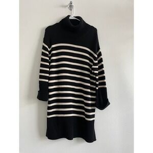 Gap Sweater Dress‎ Women SP Black Striped Turtleneck Casual Breton Knit Classic